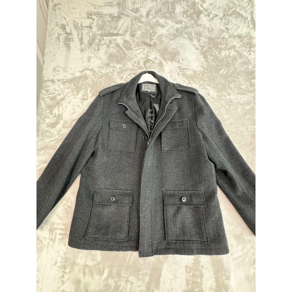 Cardinal of Canada Men Charcoal Wool Blend Herringbone Military Style Jacket XL